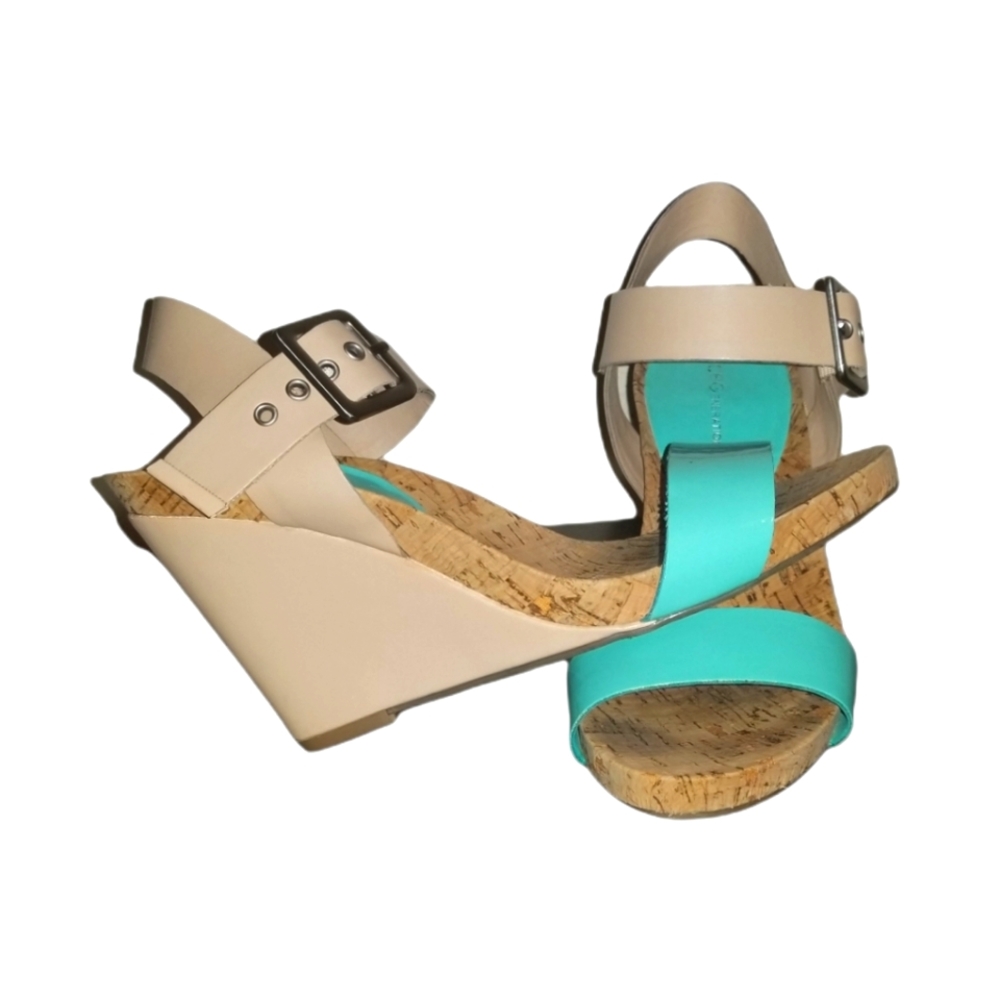 BCBGeneration Turquoise Wedge Strappy Sandles